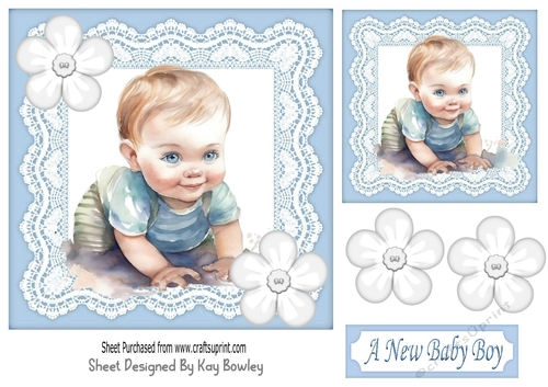 Cute Baby Boy in  blue lace 7x7 Toppers With Buttons (Three)