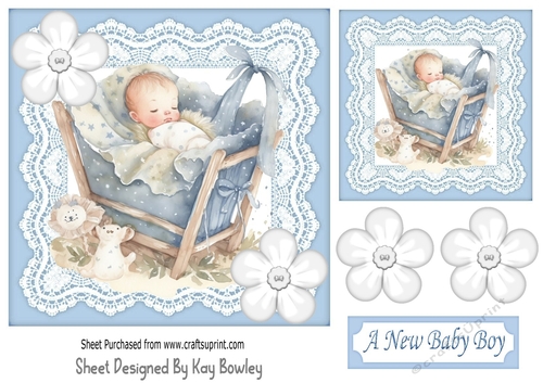 Cute Baby Boy in  blue lace 7x7 Toppers With Buttons (Four)