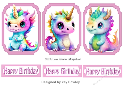 3 Cute Rainbow Baby Dragons Pink Toppers