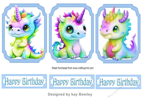 3 Cute Rainbow Baby Dragons Blue Toppers