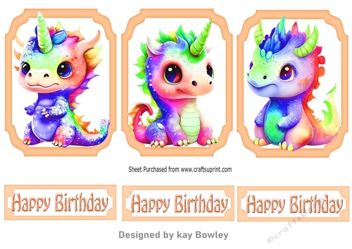 3 Cute Rainbow Baby Dragons Orange Toppers