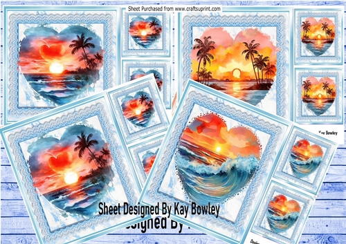 4 Hearts Of The Ocean Sunset With Blue  Lace 8x8 Mini Kit