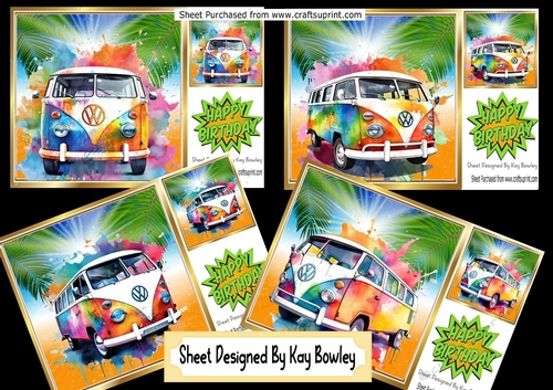 4 Lovely Watercolour Campervans with Sunset 8x8 Bumper Kit