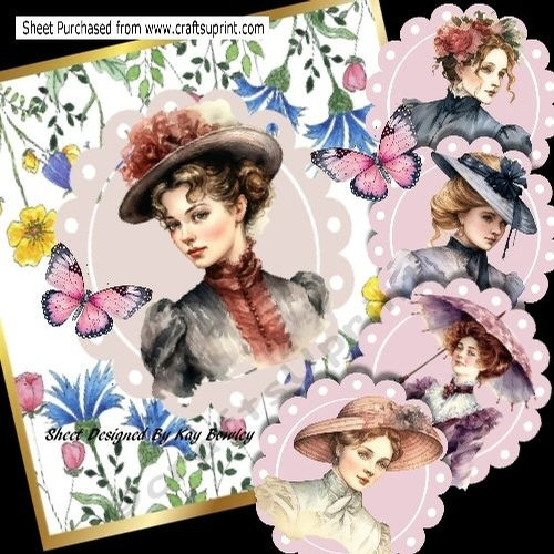 Elegant Vintage Ladies With Flowers & Butterflies 8X8 Mini Kit