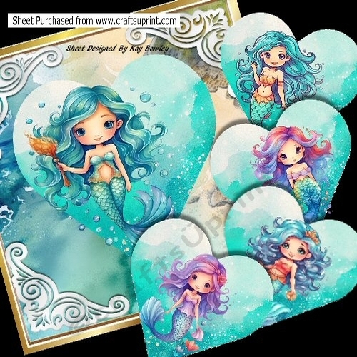 Turq Hearts Of The Ocean With  Mermaid Toppers 8x8 Mini Kit (Two)