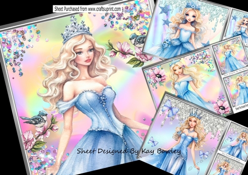 4 Beautiful Princesses In Blue With Rainbow Sparkle 8x8 Mini Kit