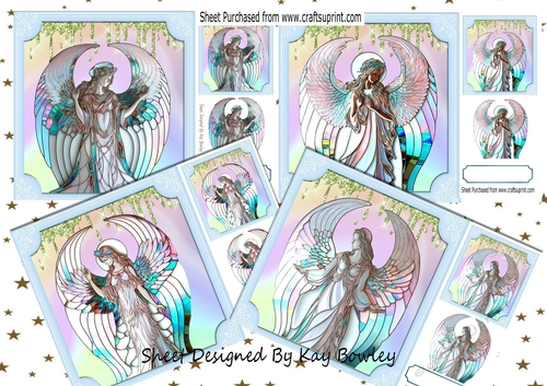 4 Beautiful Celestrial Rainbow Angels With Gold Glitter 8x8 Mini Kit
