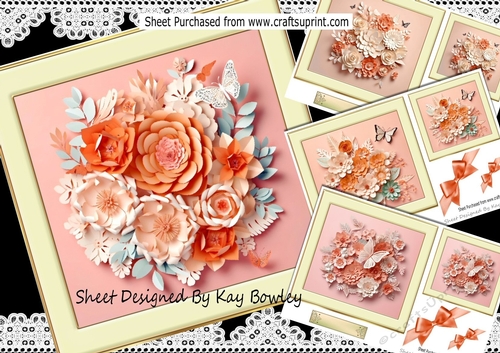 4 3D Pretty Peach Mixed Flowers In Cream Frames 7x7 Mini Kit
