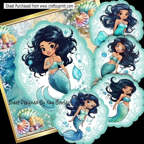  Pretty Mermaid With Black Hair Toppers 8x8 Mini Kit (Three)