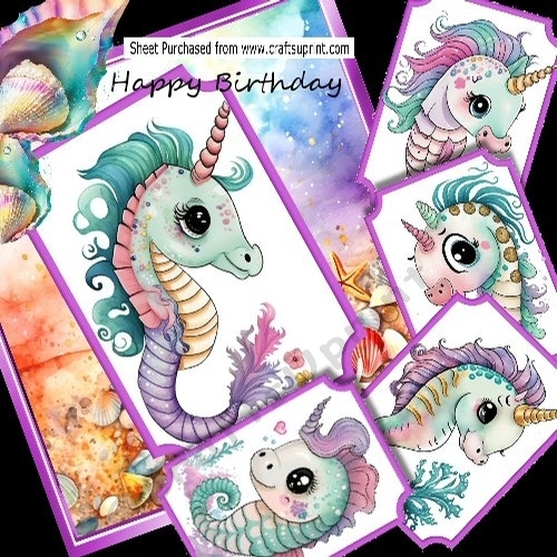 Beautiful Fantasy Rainbow Seahorses Wih Shells 8x8 Mini Kit