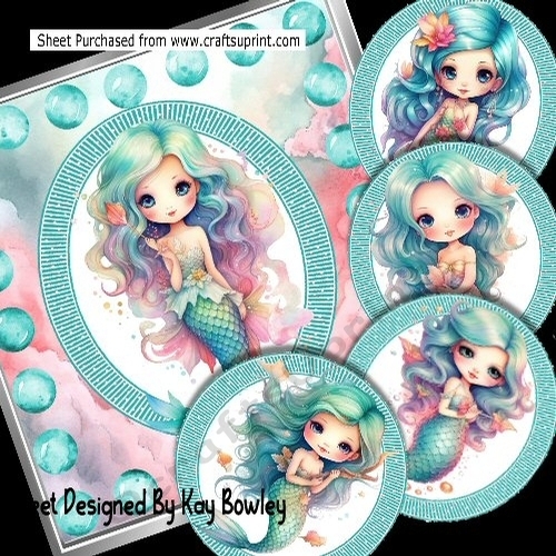 Pretty Mermaids With Turq Hair & Bubbles 8x8 Mini Kit (Four)