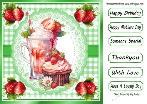 Lovely Strawberry Cake With Green Gingham 8x8 (Three)
