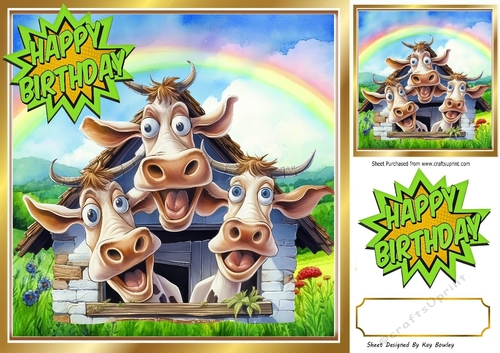 Funny Face Cows In The Meadow With Rainbow 8x8 (One)
