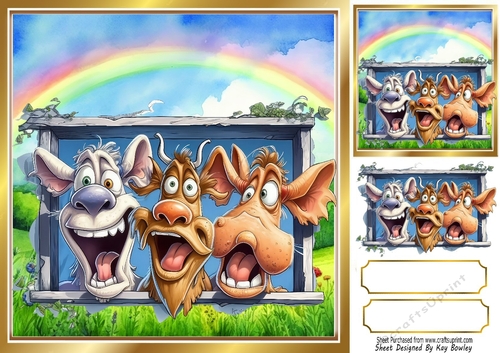 Funny Face Cows In The Meadow With Rainbow 8x8 (Four)