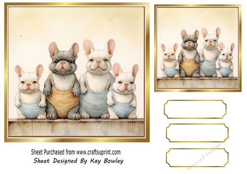 Lovely Vintage French Bulldog With Family 7X7 (Two)