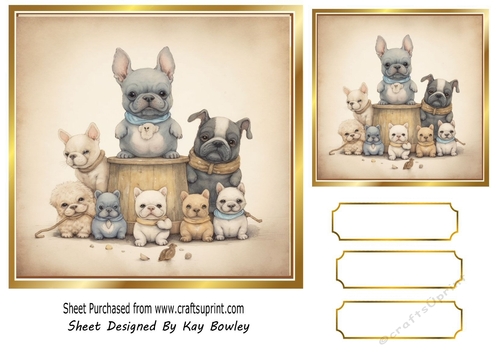 Lovely Vintage French Bulldog With Family 7X7 (Three)