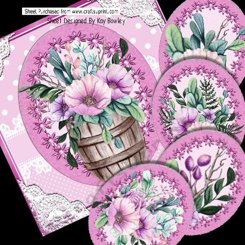 Pretty Pink Flowers In Pink/Lace Polkadot/ Lace Corners 8x8 Mini Kit