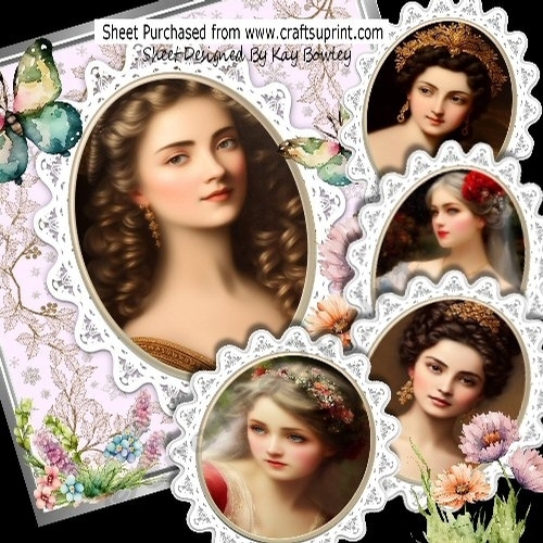 Elegant Vintage Lady Cameos With Flowers & Lace, Butterflies 8X8 Mini Kit
