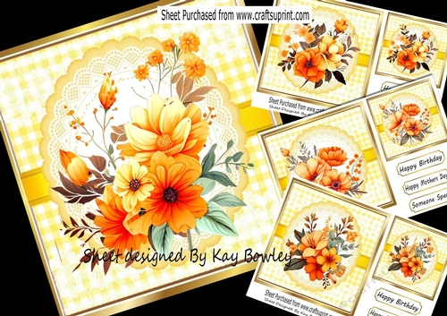 4 Pretty Orange Flowers On Lace With Yellow Gingham 7x7 Mini Kit