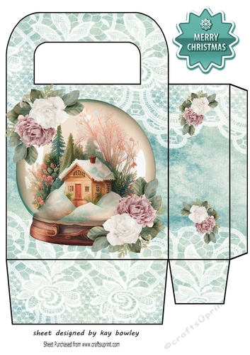 Pretty Snow Globe Cottage And Pink/White Roses Turq Bag (two)