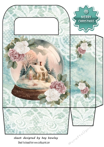 Pretty Snow Globe Cottage And Pink/White Roses Turq Bag (three)