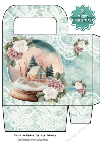 Pretty Snow Globe Cottage And Pink/White Roses Turq Bag (Four)
