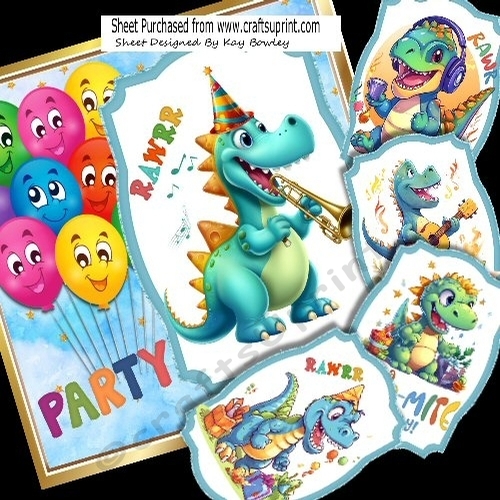  Lovely Musical Dinos Birthday With Balloons , 8X8 Mini Kit