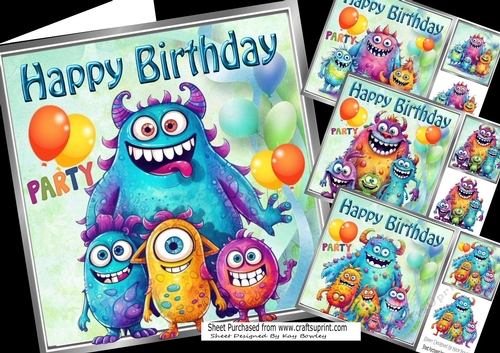  4 Monster Party 8x8 Card Fronts Mini Kit