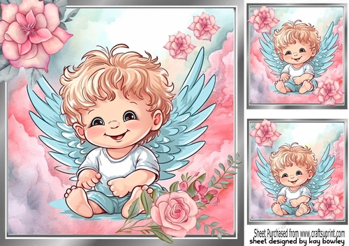 Sweet Angel With Pink Roses 8x8 Card Front (One)