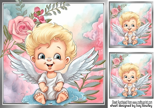 Sweet Angel With Pink Roses 8x8 Card Front (Two)