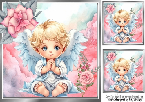 Sweet Angel With Pink Roses 8x8 Card Front (Three)