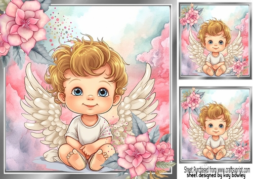 Sweet Angel With Pink Roses 8x8 Card Front (Four)