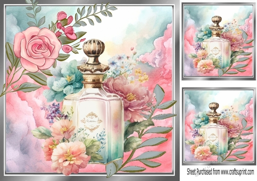 Pretty Perfume Bottle With Pink Flowers 8x8 (Two)