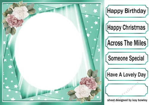 Pretty Roses Turq Stars card front Insert 8x8