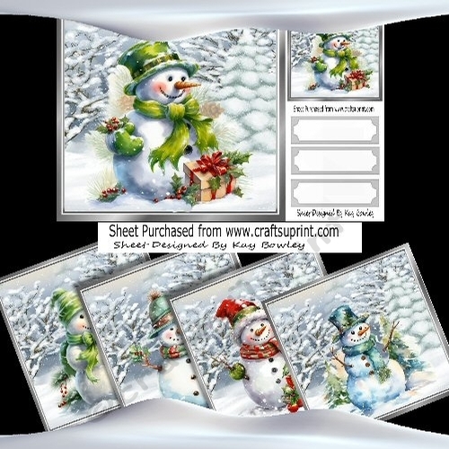 5 Lovely Snowmen  Christmas Card Fronts 8X8 Mini Kit (set one)