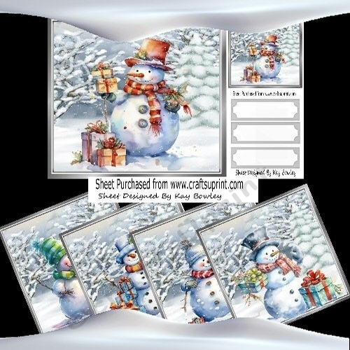 5 Lovely Snowmen  Christmas Card Fronts 8X8 Mini Kit (Set Two)