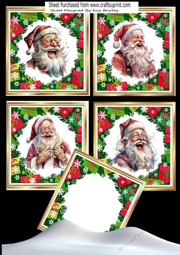 4 Festive Jolly Santas  8x8 Card Fronts Mini Kit  (Set One)