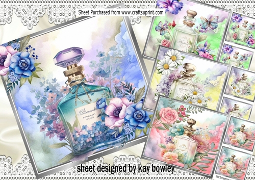  4 Elegant Bottles Of Perfumes Adorned With Flowers 8x8 Mini Kit