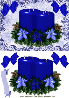 Christmas Blue Candles in Scroll Frame