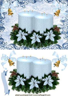 Christmas Candle in White in Scroll Frame