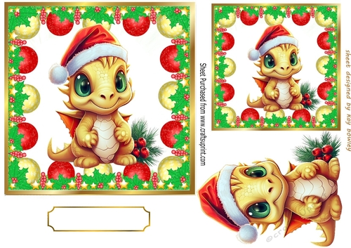 Cute Dragon In Santa Hat In Bauble Frame 7x7 (one)