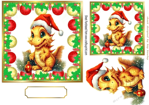 Cute Dragon In Santa Hat In Bauble Frame 7x7 (Two)