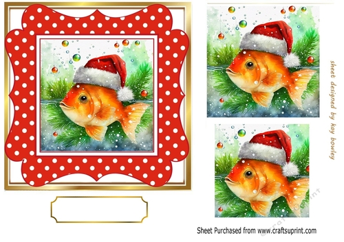 Cute Goldfish in Santa Hat In Red Polkadot 7X7 Frame (One)