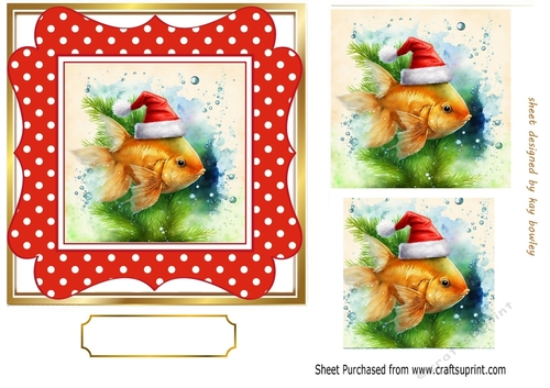 Cute Goldfish in Santa Hat In Red Polkadot 7X7 Frame (Two)