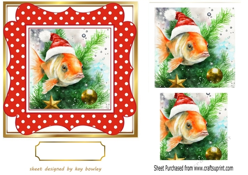 Cute Goldfish in Santa Hat In Red Polkadot 7X7 Frame (Three)