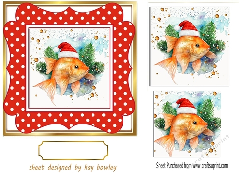 Cute Goldfish in Santa Hat In Red Polkadot 7X7 Frame (Four)