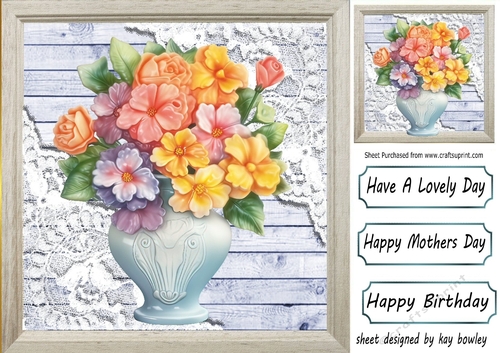 Pretty Blue Wood, Lace Corners With Flower Vase 8x8 (Two)