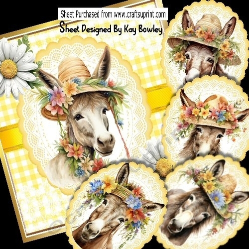 Cute Donkeys In Flower Hats With Daisies Yellow Gingham 8x8 Mini Kit