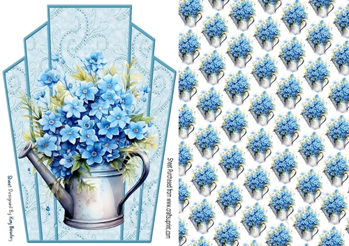 Pretty Art Deco With Blue Shades Flowers/Paper