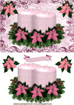 Christmas Candle in Pink in Scroll Frame